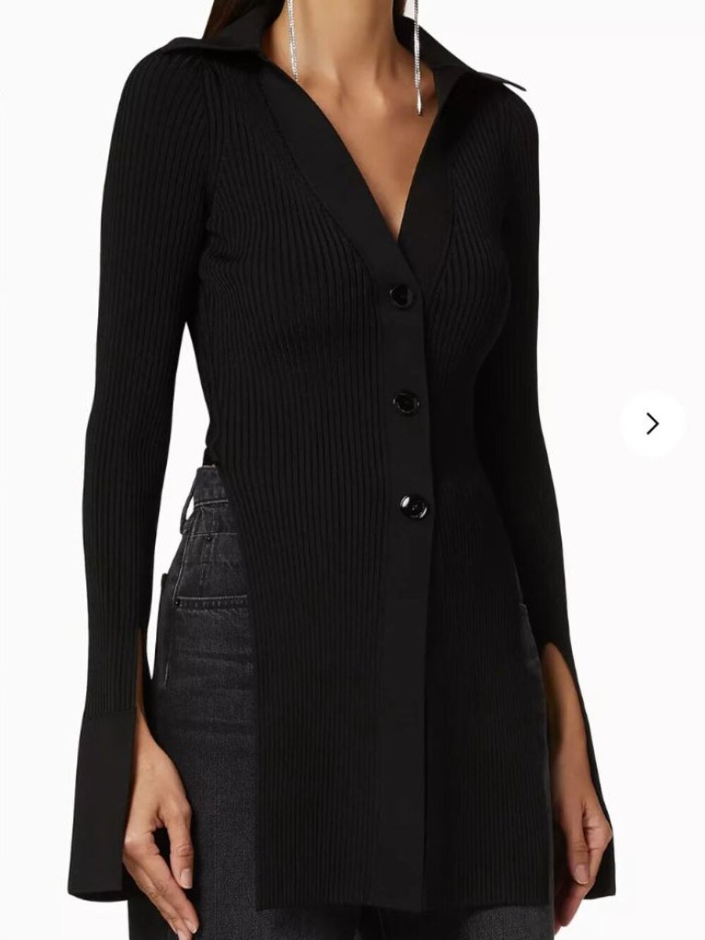 Alexander Wang Ribbed Stretch-knit Cardigan with Split Sleeves Black Small NWOT